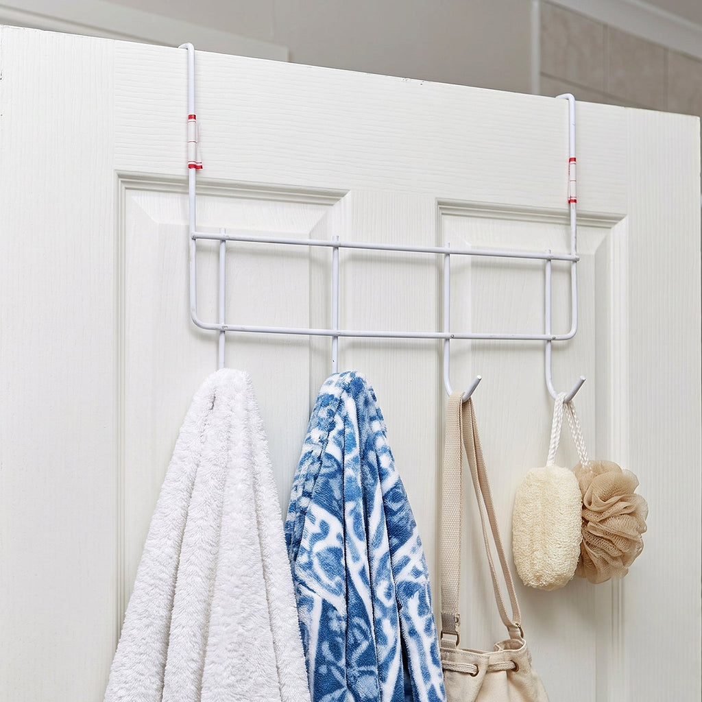 Over the Door Metal Hook Rack – Space Saving 4 Hook Organizer