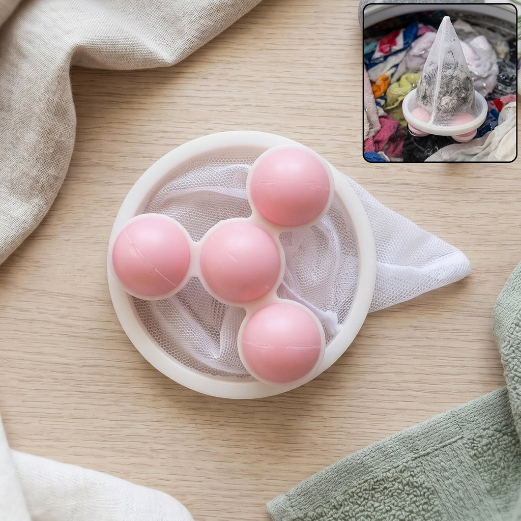Floating hair lint catcher in white with pink for washing machines