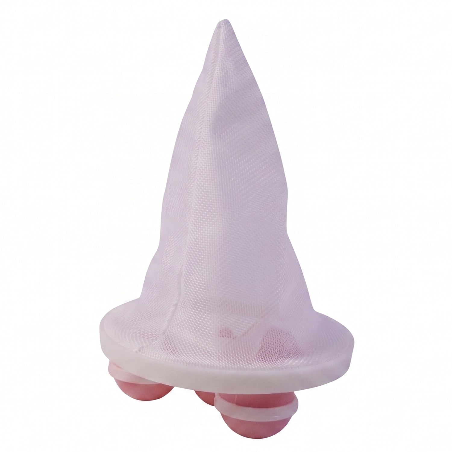 Close-up of floating mesh lint catcher with soft massage balls