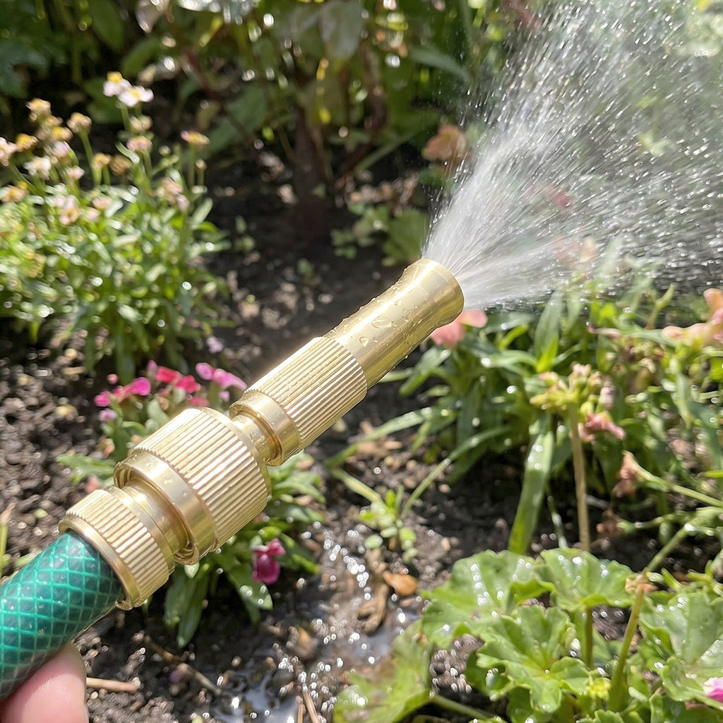 Golden Brass Garden Hose Water Nozzle Spray Gun with Quick Connect Tap Adapter (1 Set) view 4