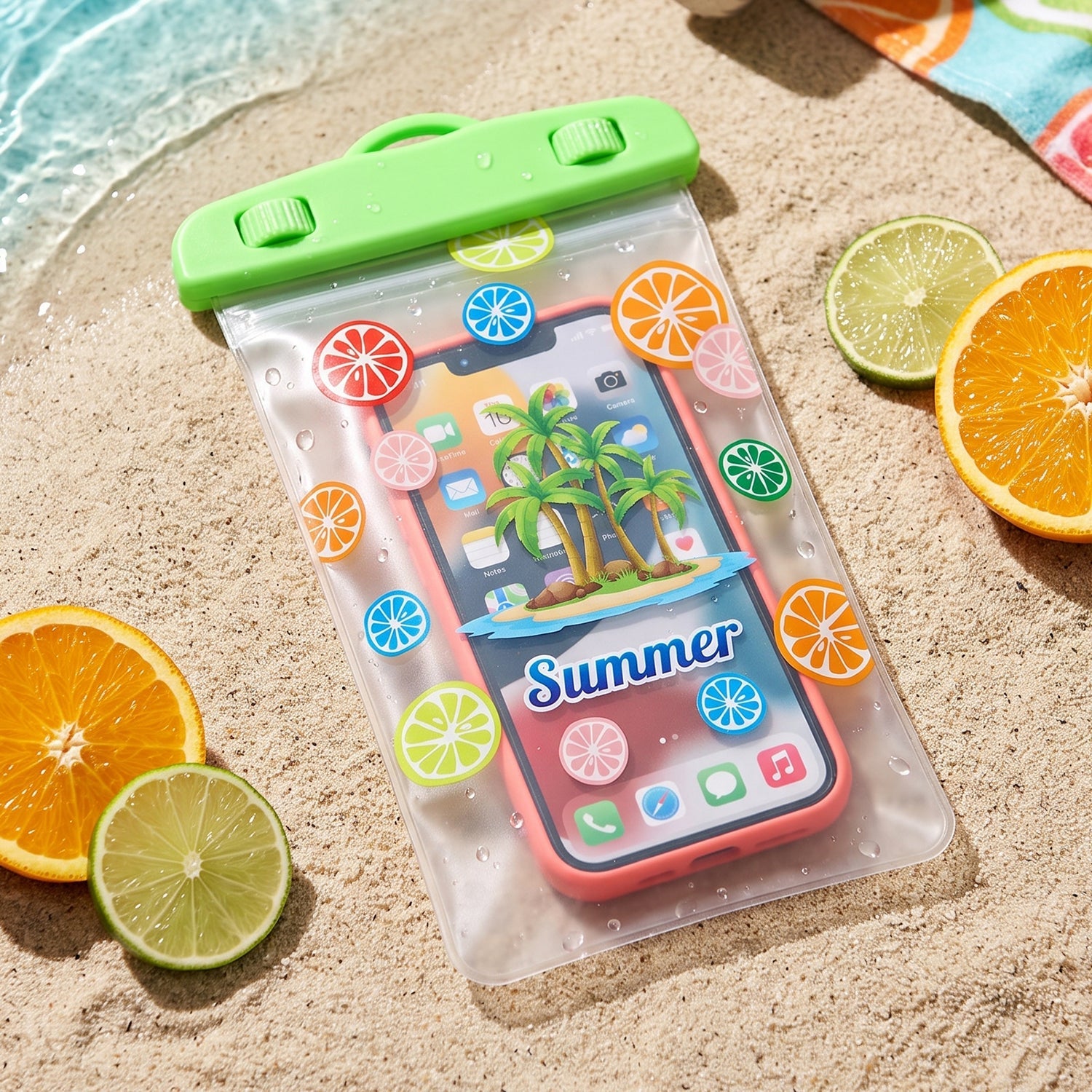 Waterproof mobile pouch with lock featuring a neck strap for convenient and secure carrying.