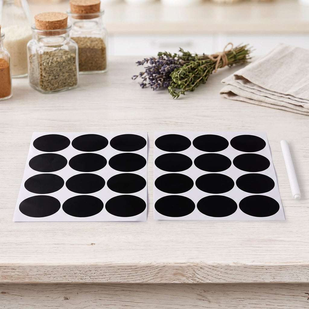Chalkboard label set with marker for kitchen organizing