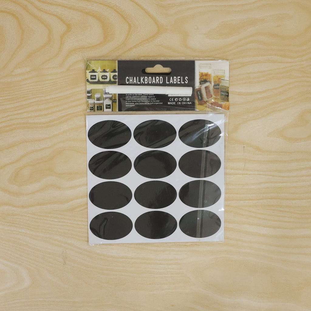 Oval blackboard sticker set with pen for jars and boxes