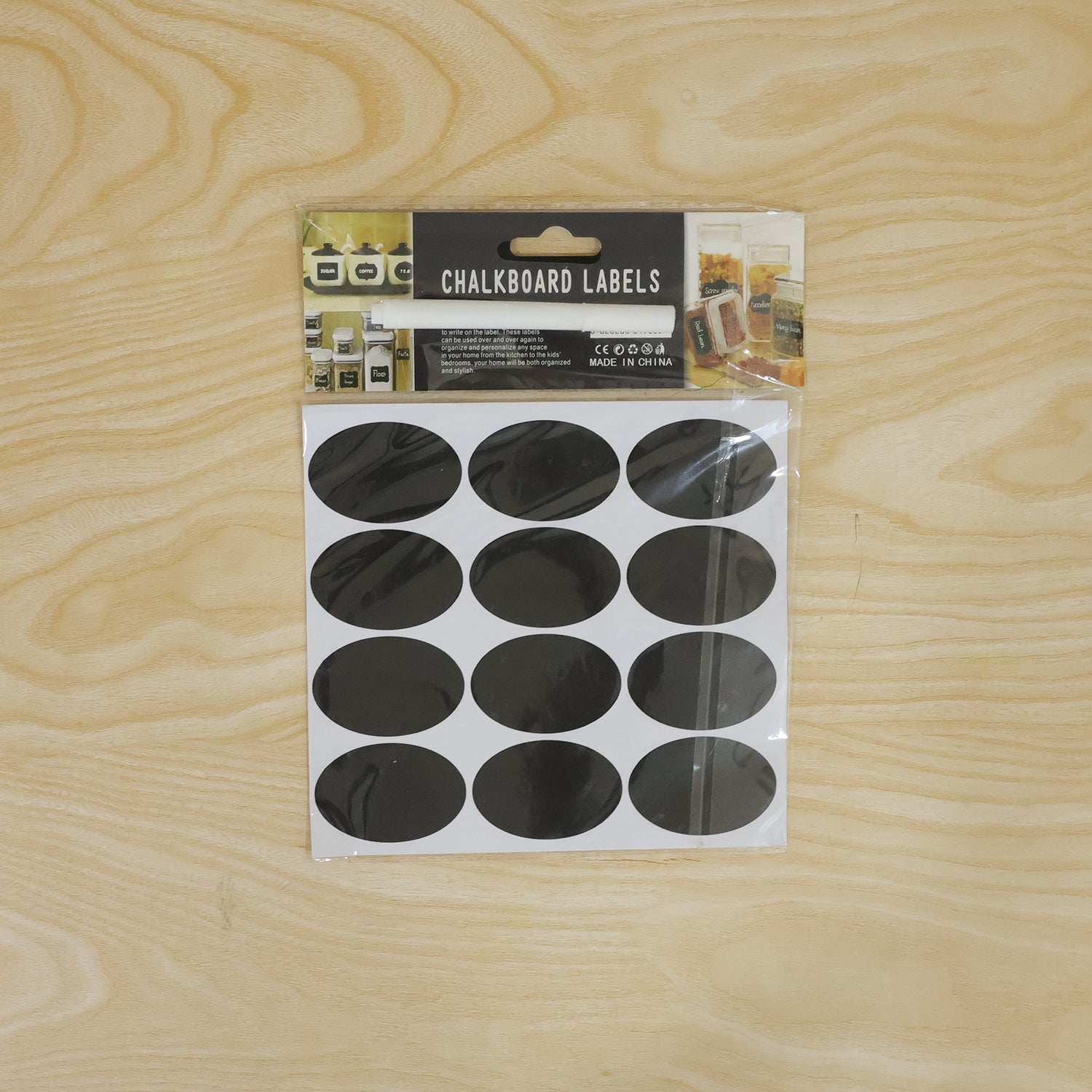 Oval blackboard sticker set with pen for jars and boxes
