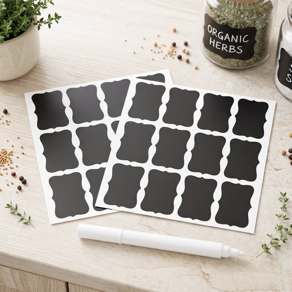 Reusable pantry labels with marker for tidy storage