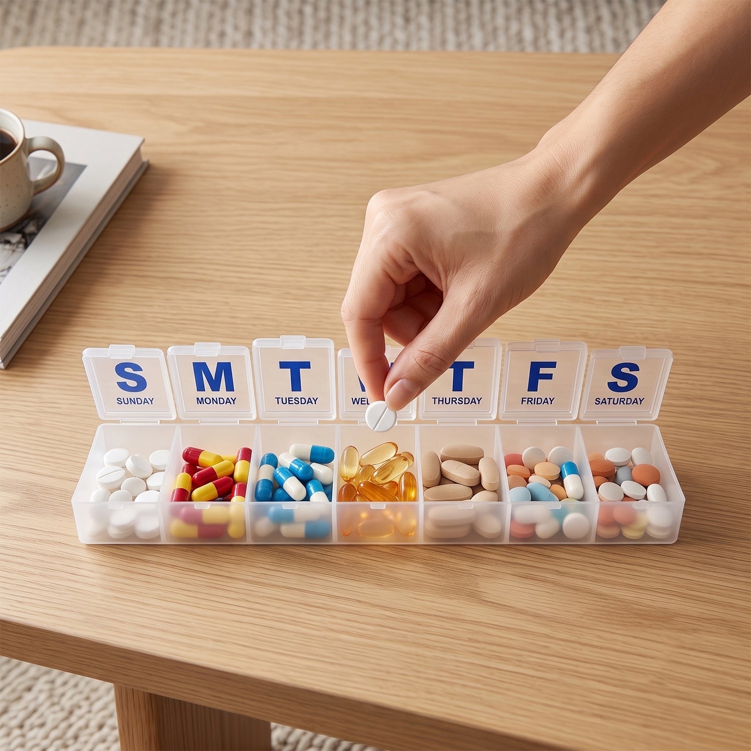 7 Day Weekly Plastic Pill Box Organizer with Daily Compartments (1 Pc)