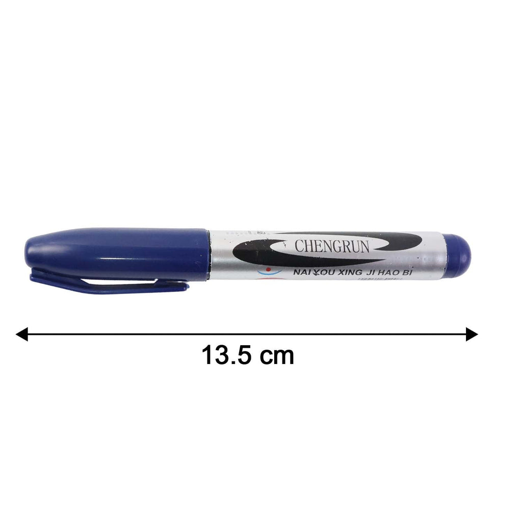 Blue permanent marker pen packaging and product view