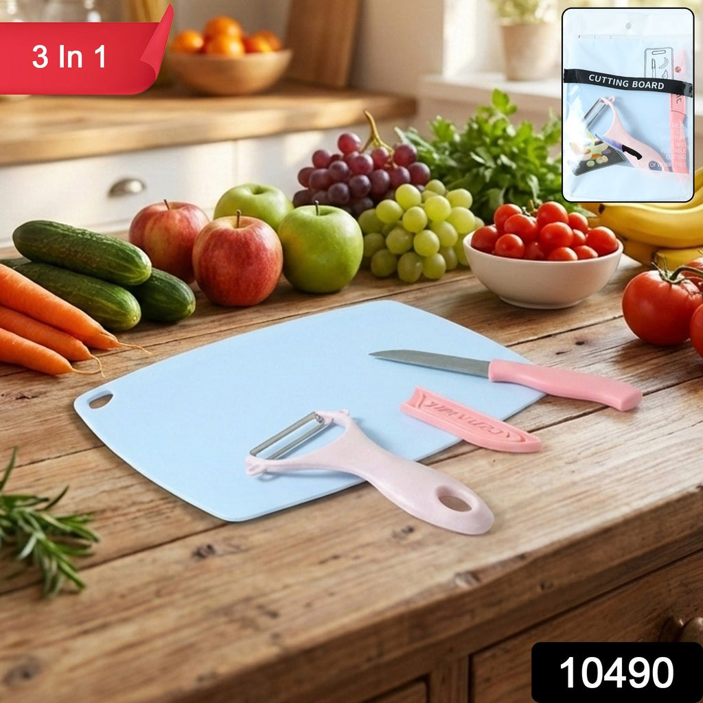 Compact cutting board set including knife and peeler for kitchen use