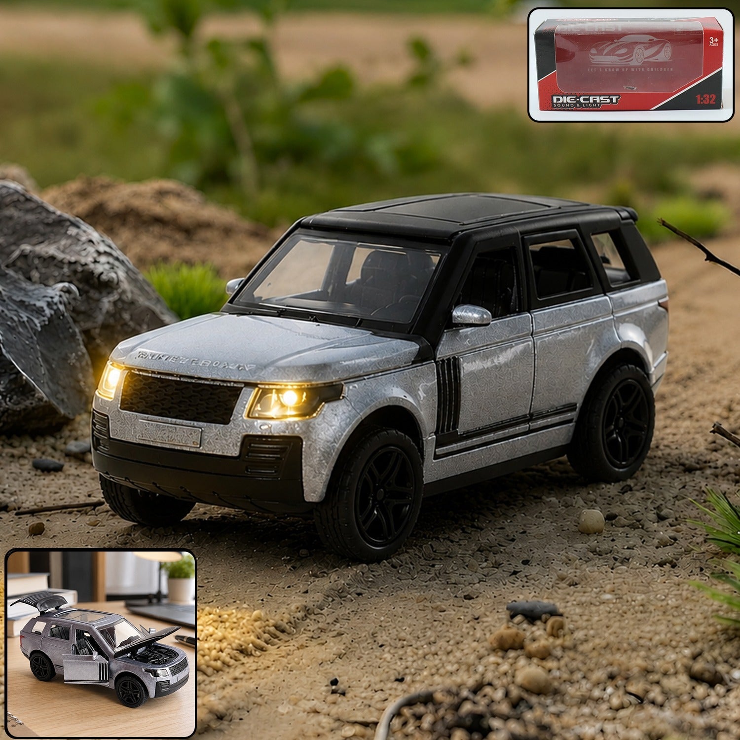 Light and Sound Metal Pull Back Car Toy, Die Cast SUV Model for Kids (1 Pc)