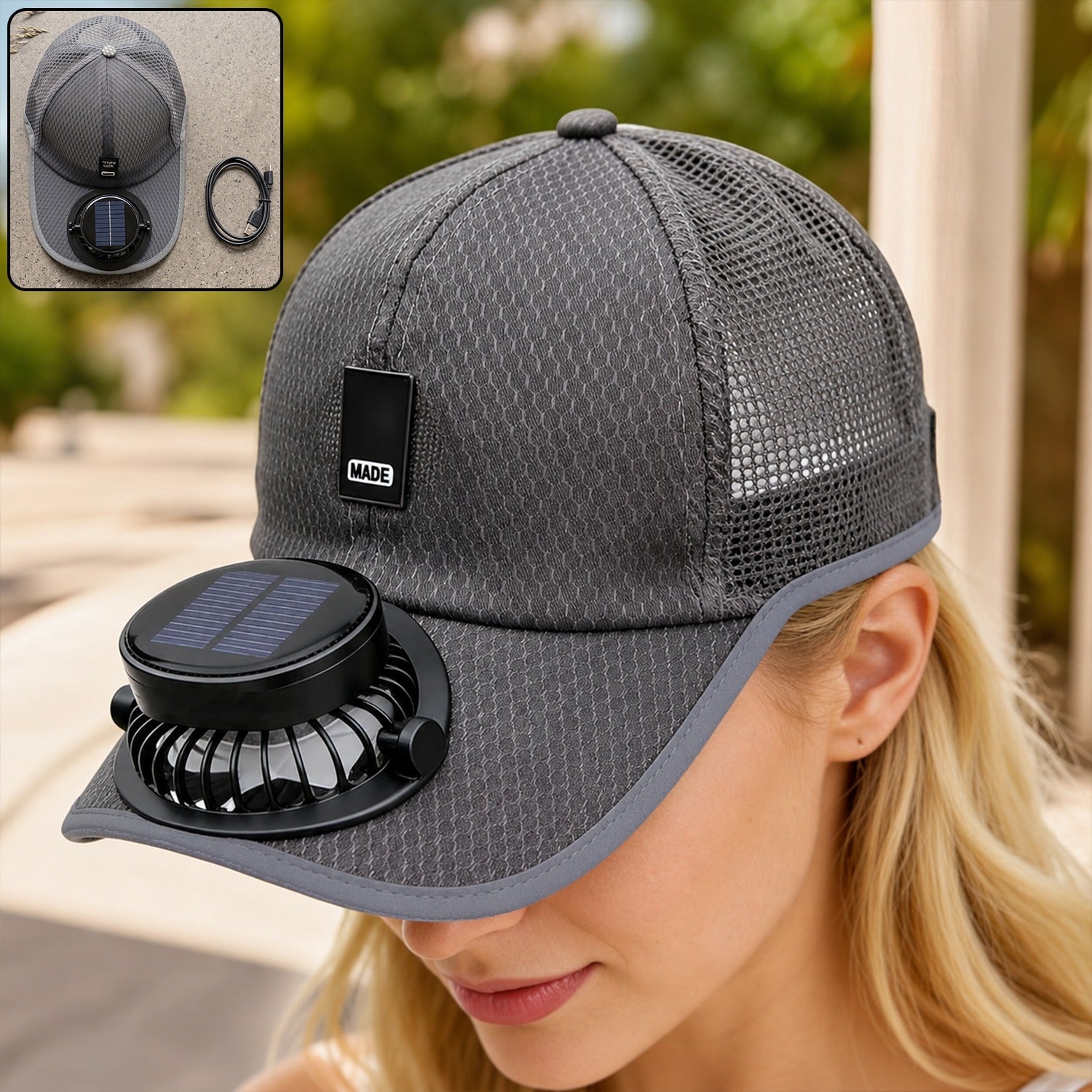 Solar Powered Cooling Fan Cap Rechargeable Baseball Sun Hat for Outdoor (1 Pc)