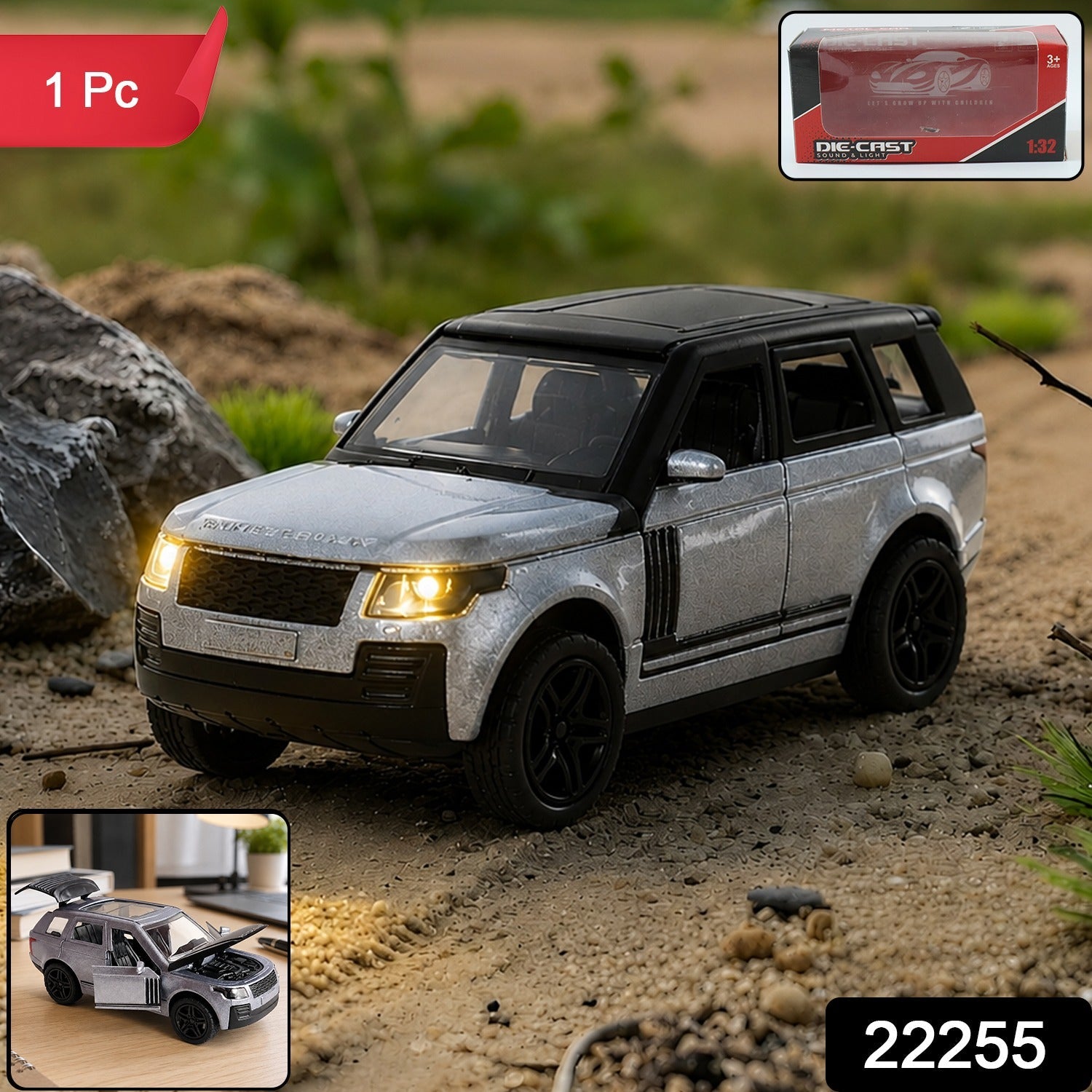 Light and Sound Metal Pull Back Car Toy, Die Cast SUV Model for Kids (1 Pc)