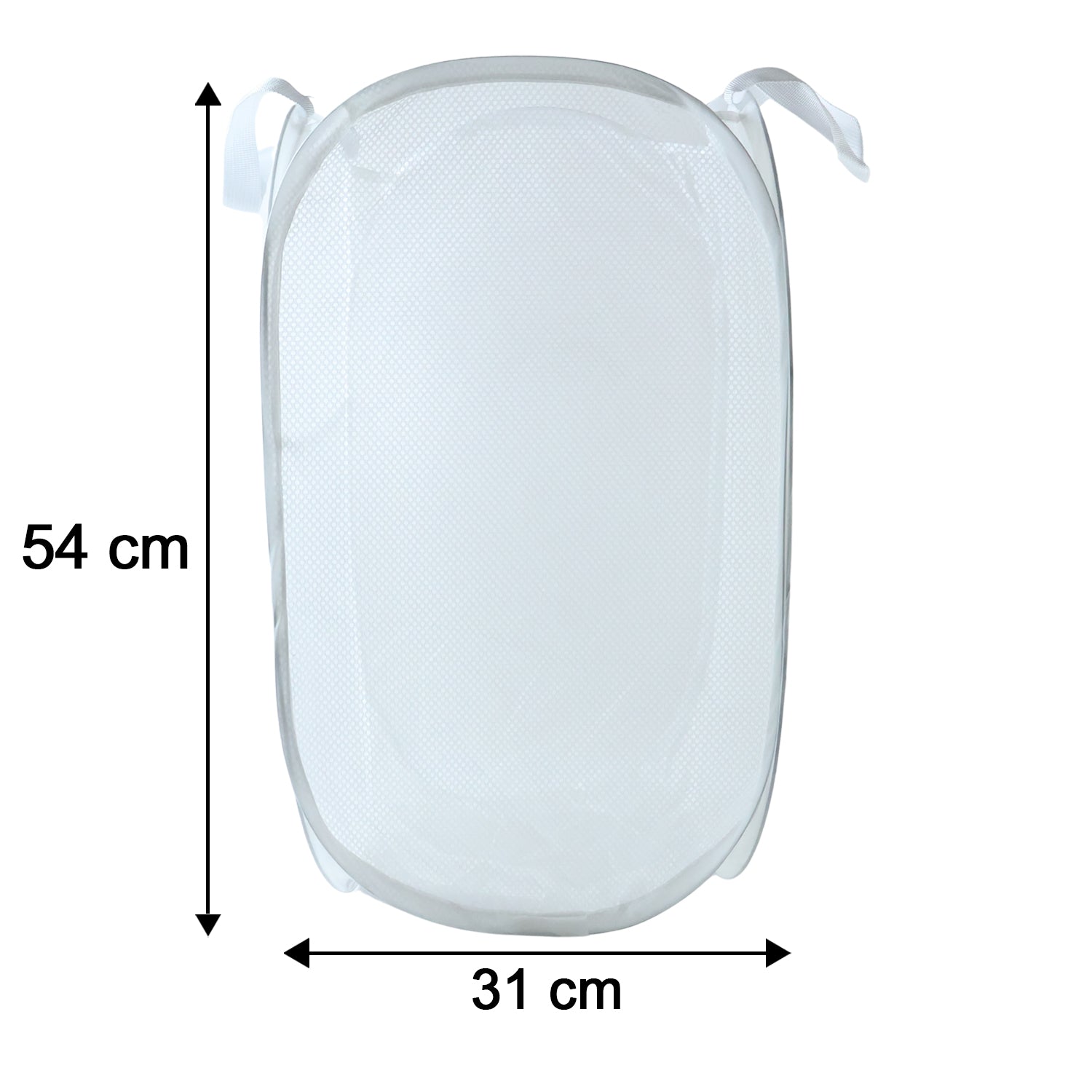 White mesh laundry basket in compact foldable design