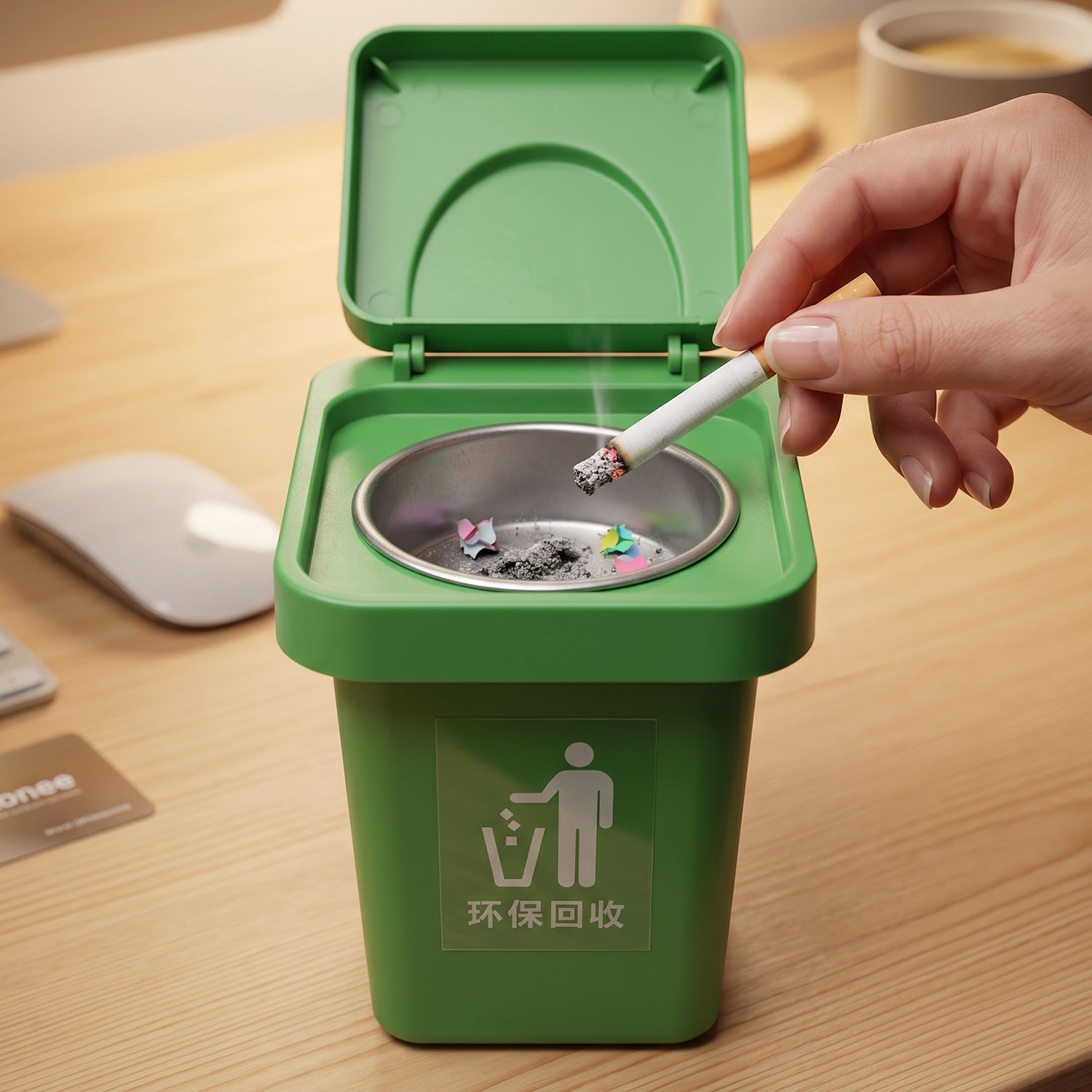 Mini Dustbin Shape Ashtray, Wall-Mounted and Tabletop Ashtray with Flip Lid (1 Pc)