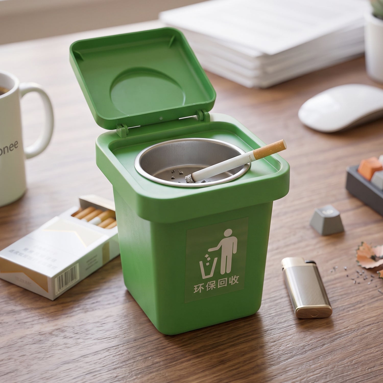 Mini Dustbin Shape Ashtray, Wall-Mounted and Tabletop Ashtray with Flip Lid (1 Pc)