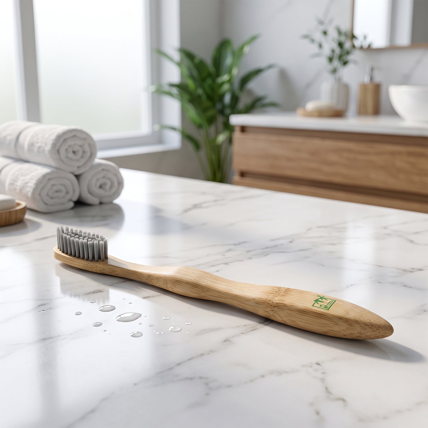 Natural bamboo handle toothbrush for adults, plastic free