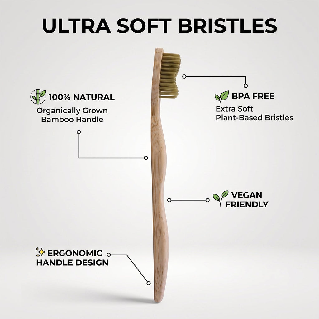Soft Bristle Bamboo Toothbrush, Eco-Friendly Wooden Toothbrush with Green Bristles (1 Pc)