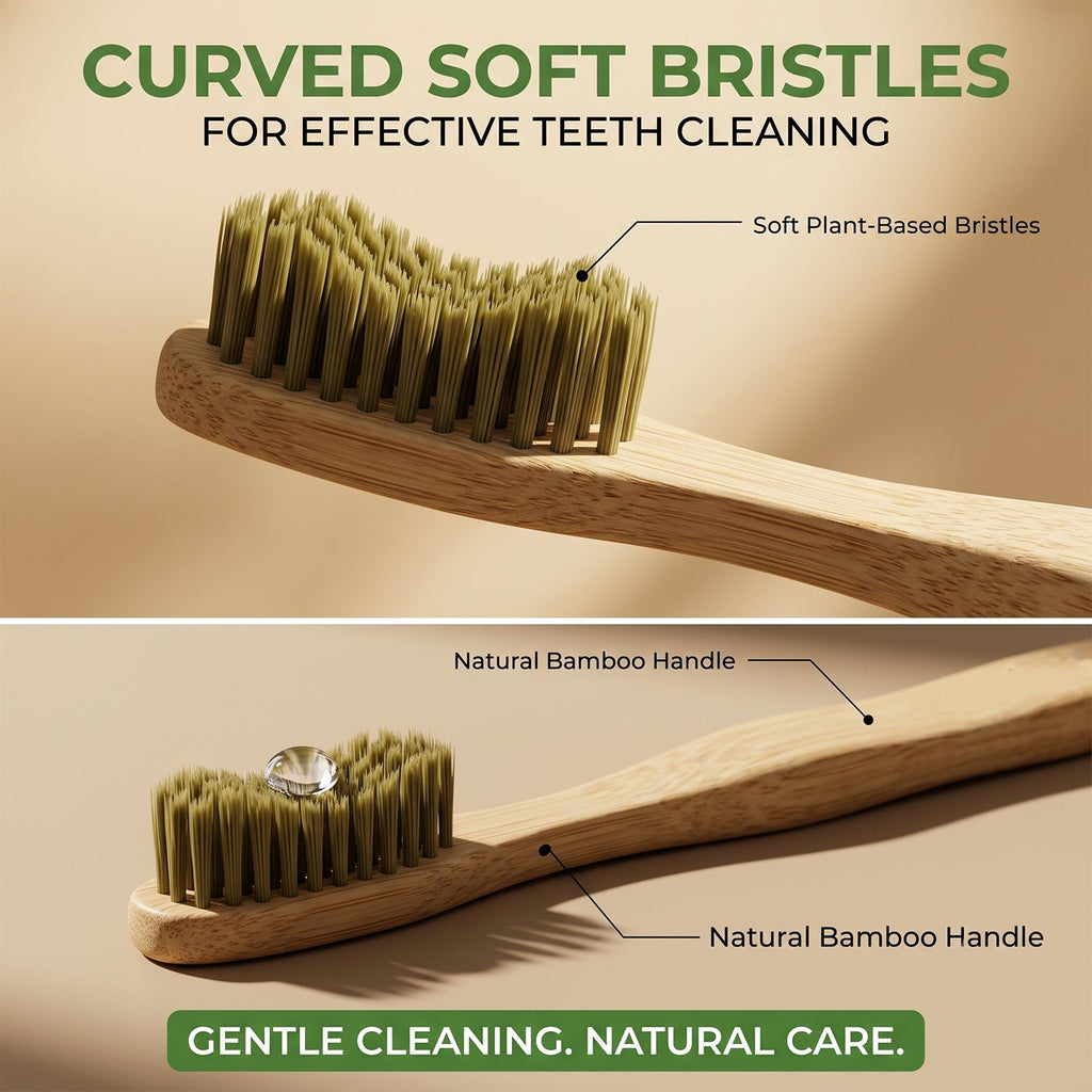 Soft Bristle Bamboo Toothbrush, Eco-Friendly Wooden Toothbrush with Green Bristles (1 Pc)