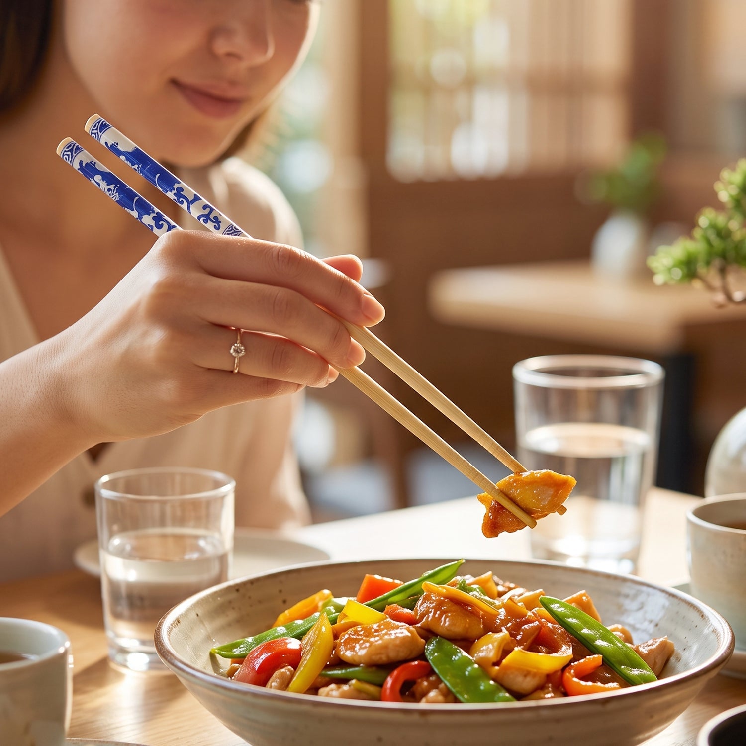 Chopsticks blue design detail