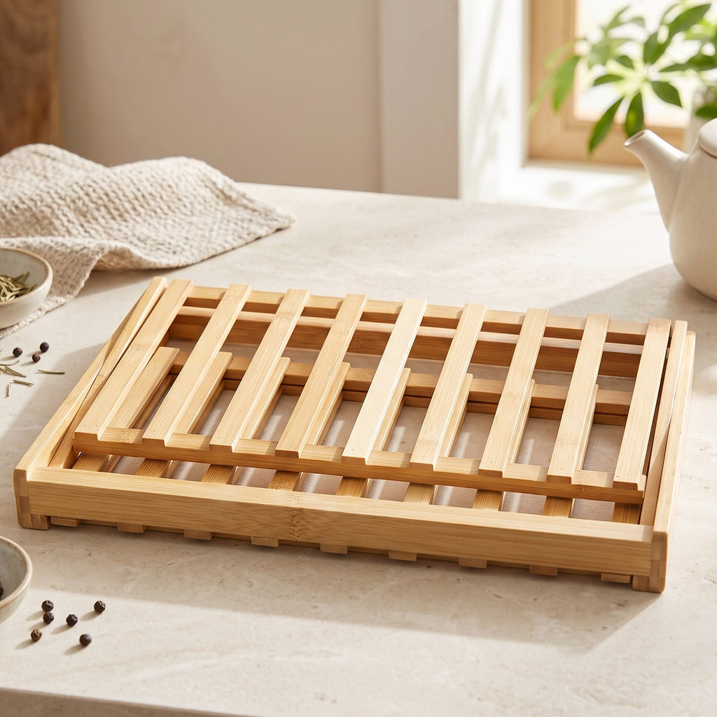 Bamboo shoe rack front view
