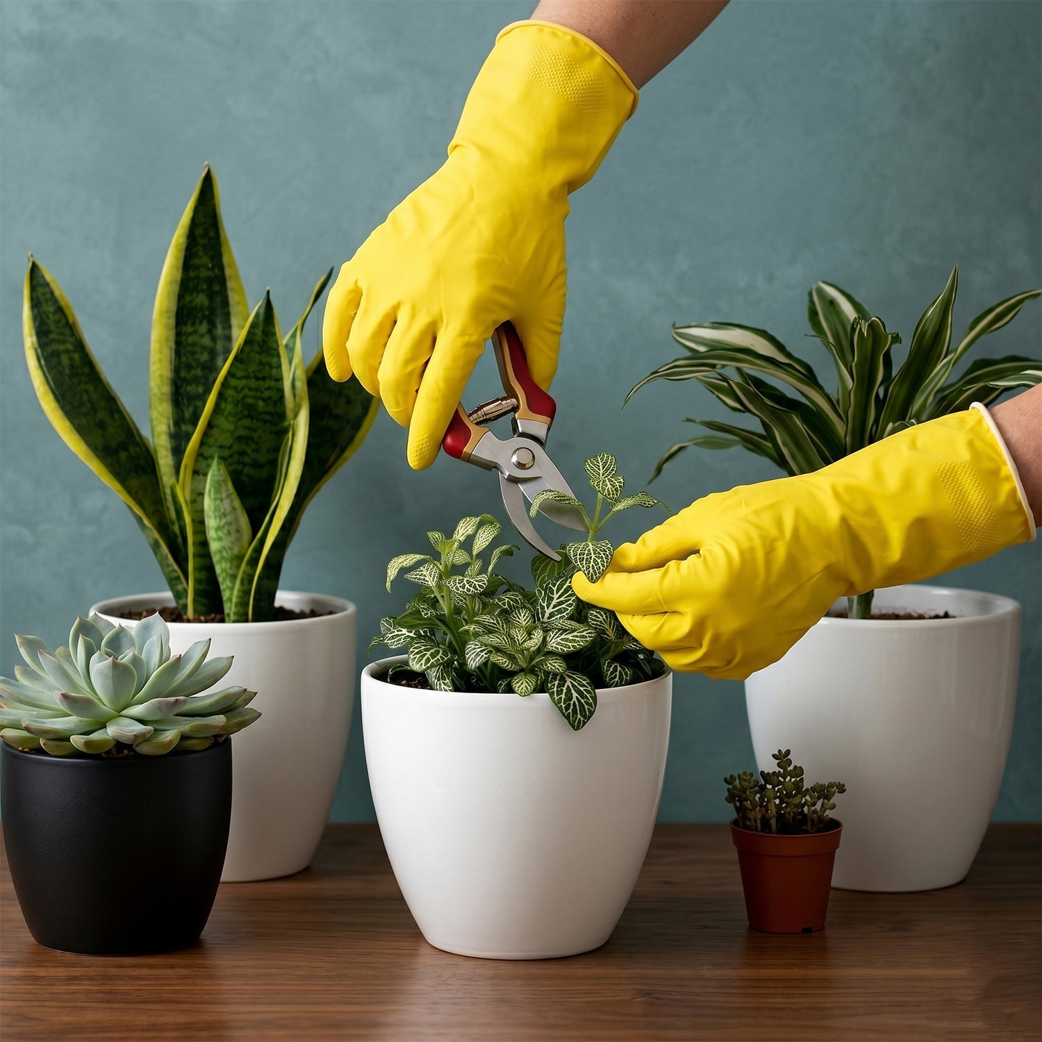 Close-up of yellow rubber cleaning gloves with water-resistant features