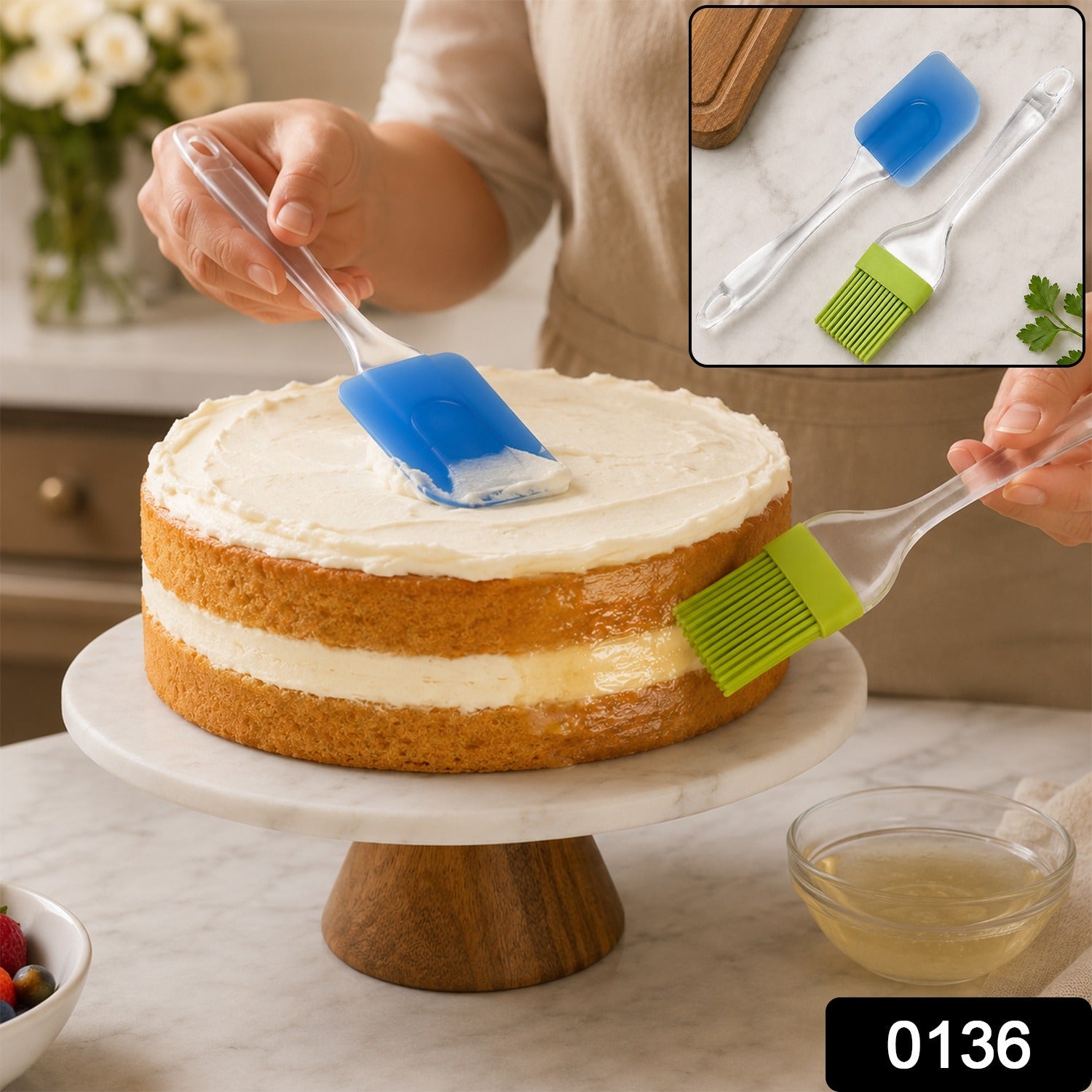 Cake Pastry Brush and Spatula Set, Silicone Baking Brush for Cakes (1 Set)