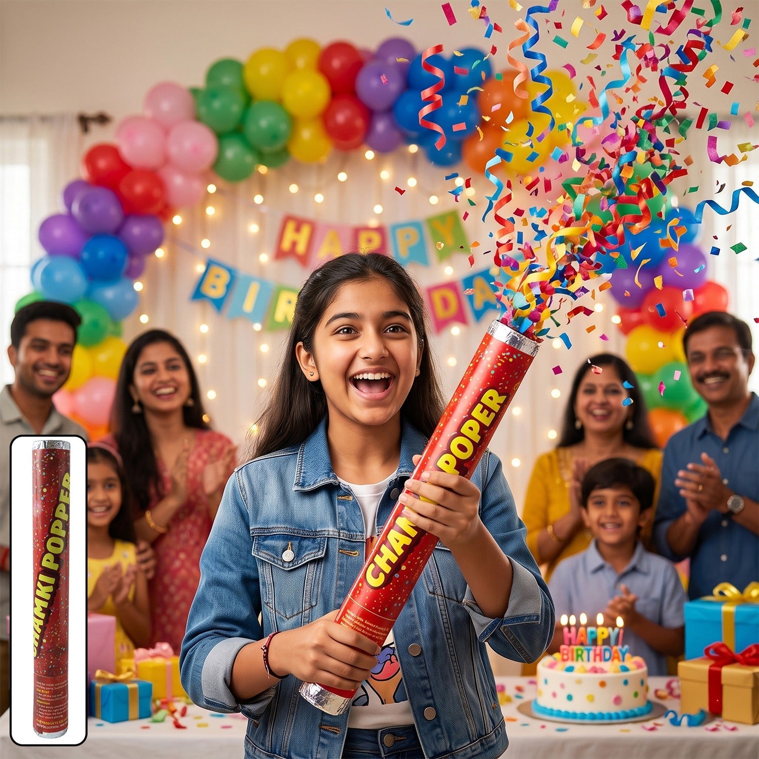 Red Chamki Confetti Party Popper for Birthday Wedding and Celebration (1 Pc) product image