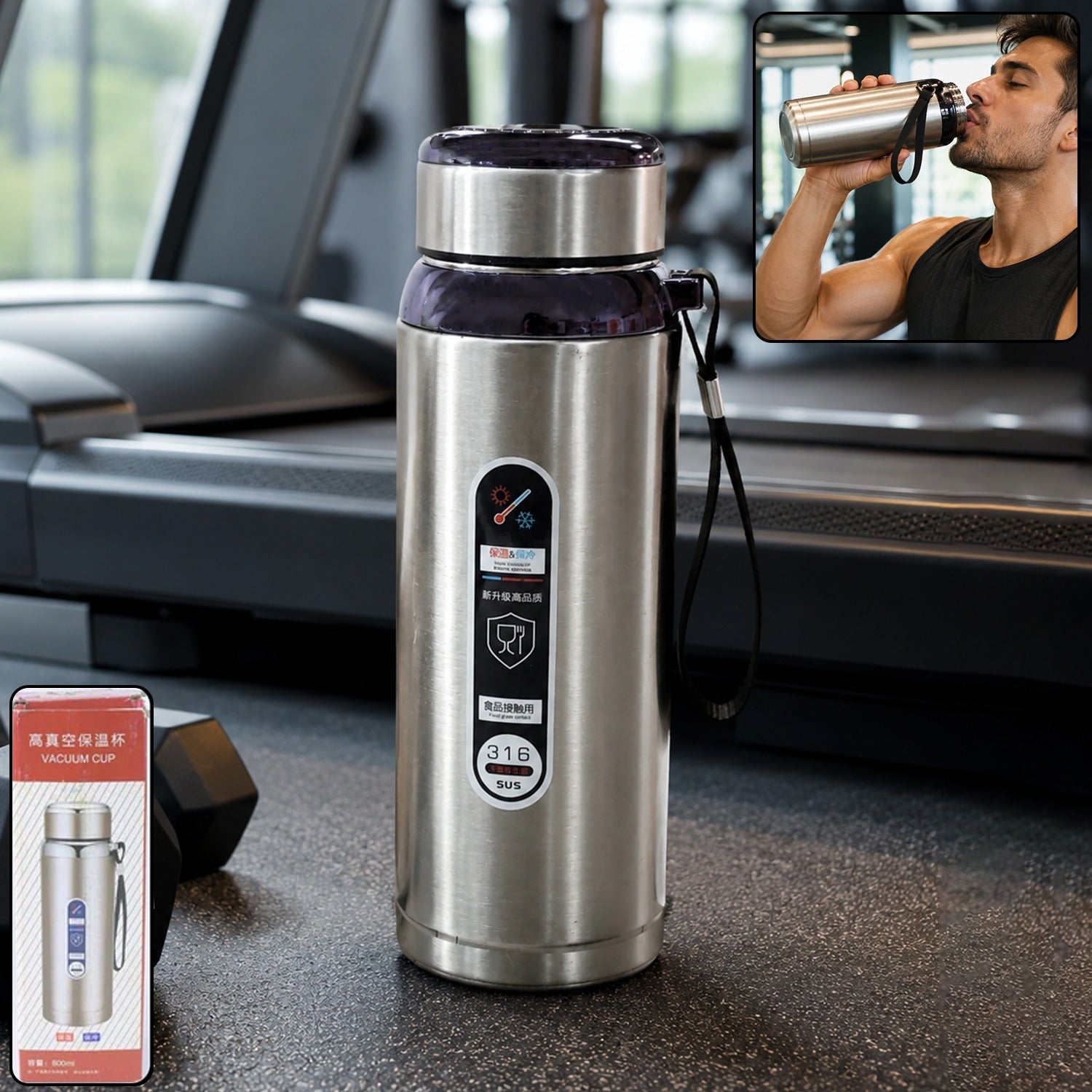 Gym Water Bottle 800ml Stainless Steel Insulated Leakproof Vacuum Flask (1 Pc)