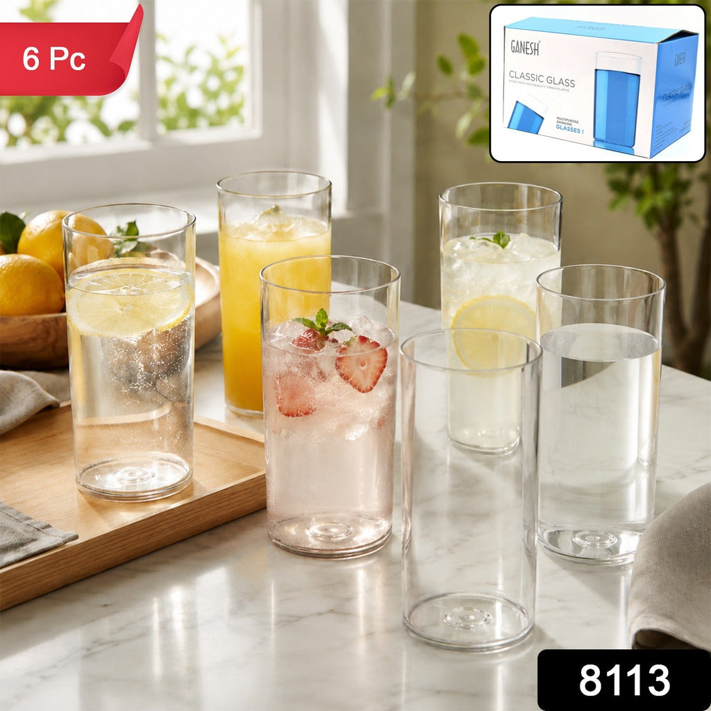 Plastic Glasses Set – Unbreakable Transparent 350ml (Set of 6)