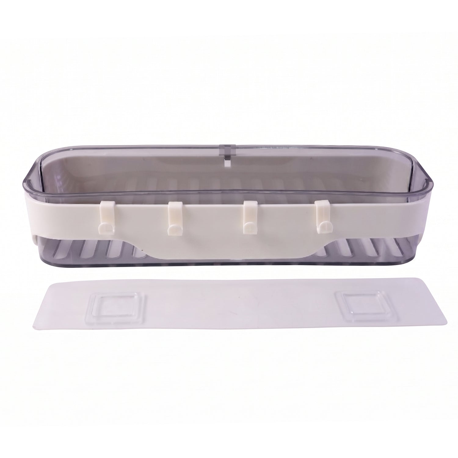 Space-saving bathroom storage rack with integrated hanging hooks