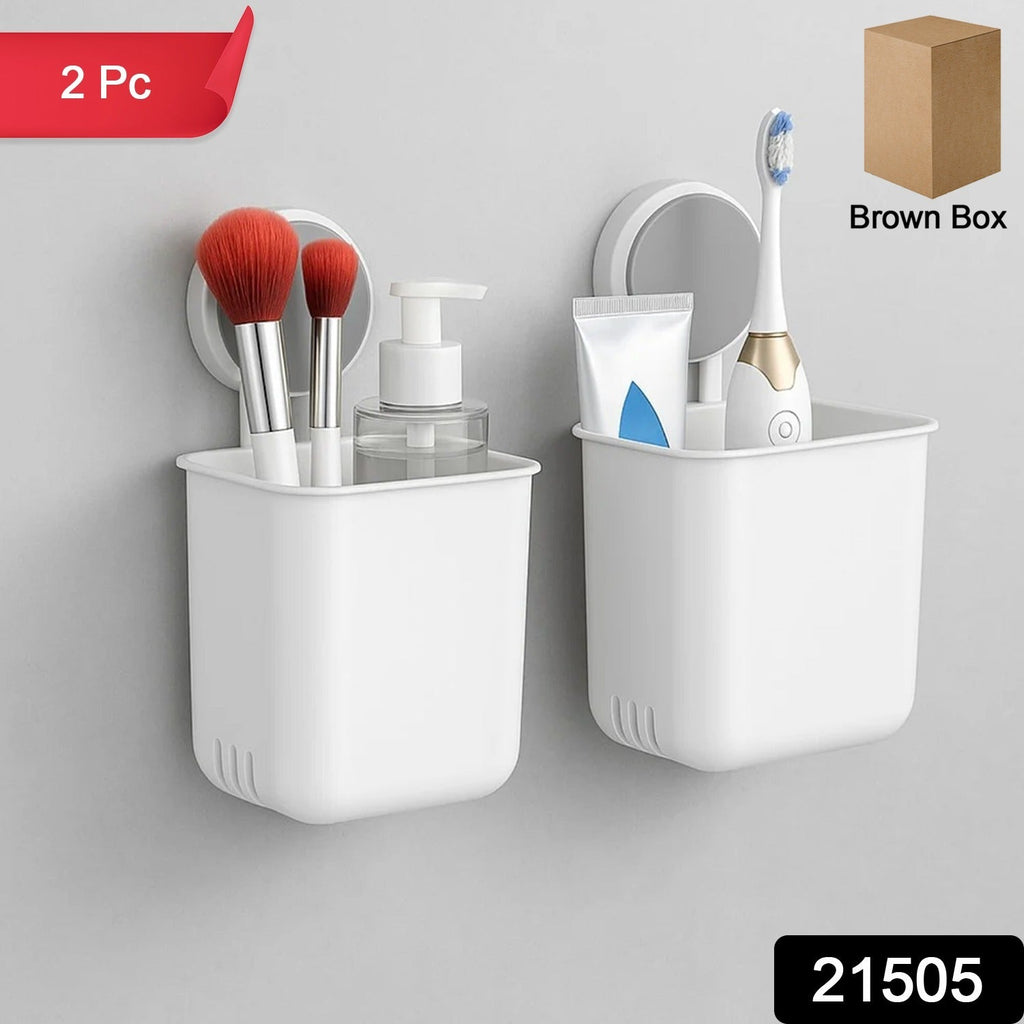 Close-up of sleek wall mounted bathroom cup organizer set