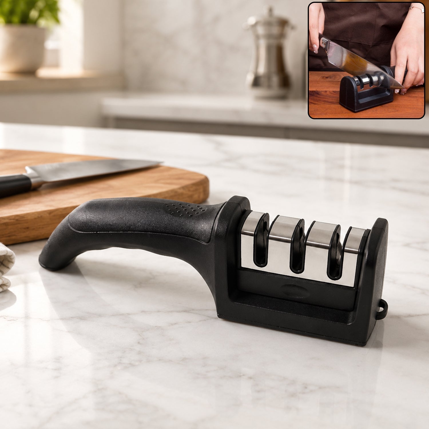 3 Stage Manual Knife Sharpener Tool for Steel and Ceramic Knives Kitchen (1 Pc) product image