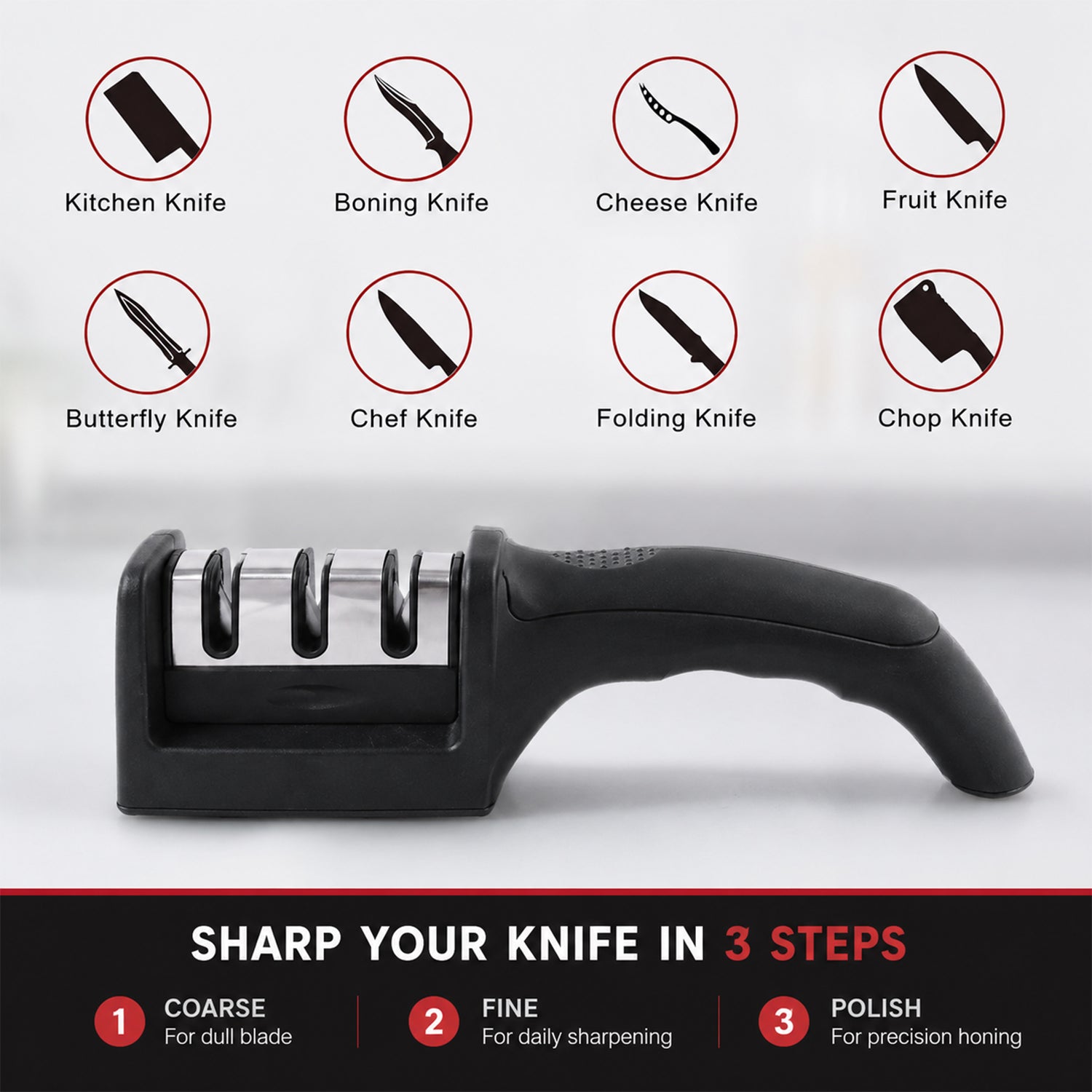 3 Stage Manual Knife Sharpener Tool for Steel and Ceramic Knives Kitchen (1 Pc) view 7