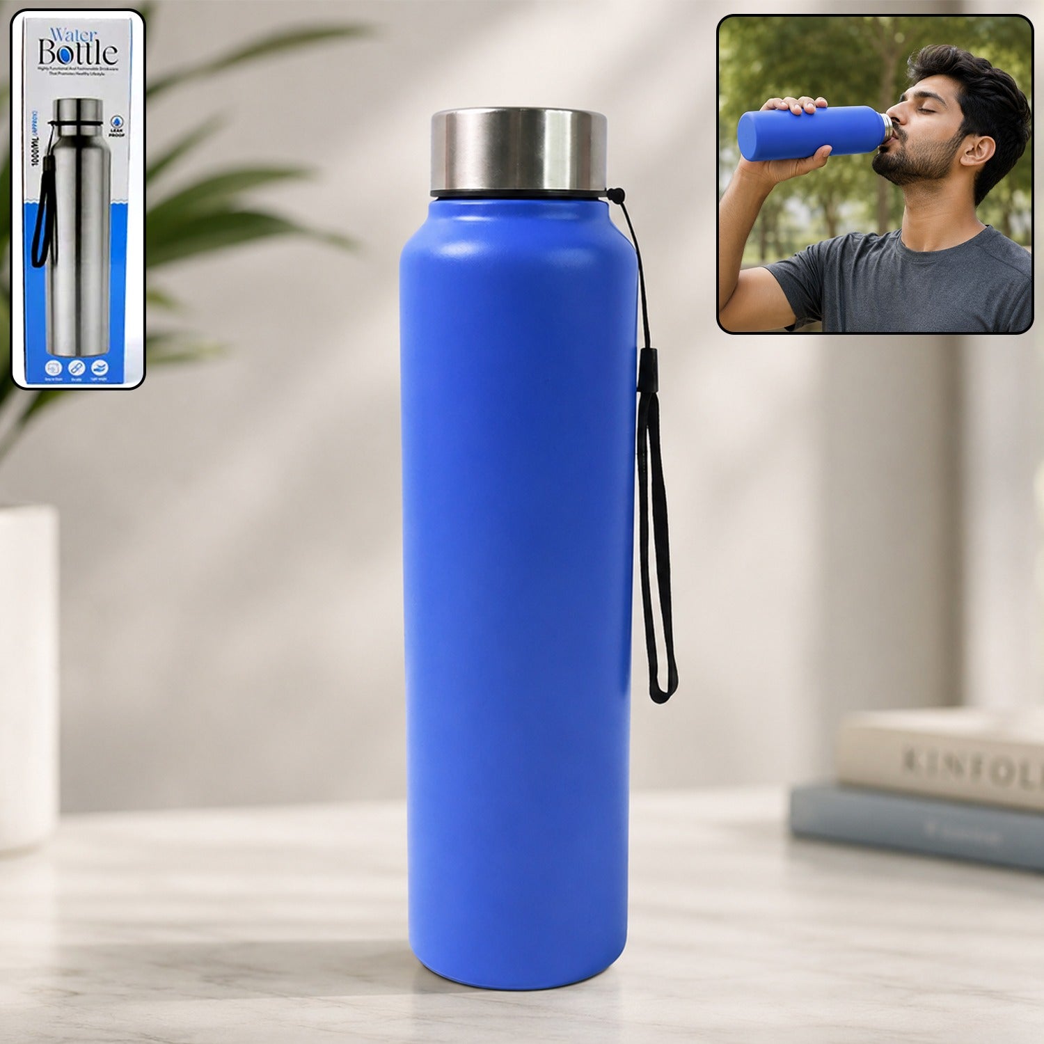 Men Stainless Steel Leak Proof Water Bottle 1000 ML Gym Office Sports (1 Pc)