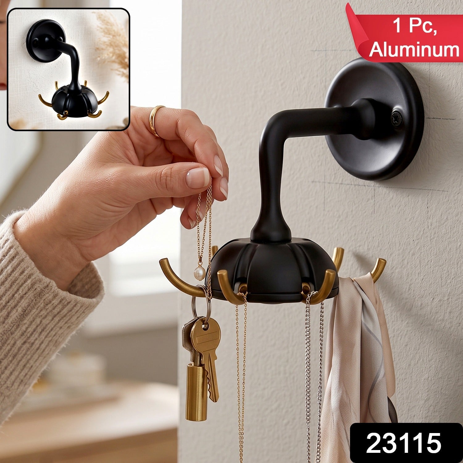 Heavy Duty Wall Mounted Multi Hook for Keys Bags Clothes Jewellery (1 Pc)