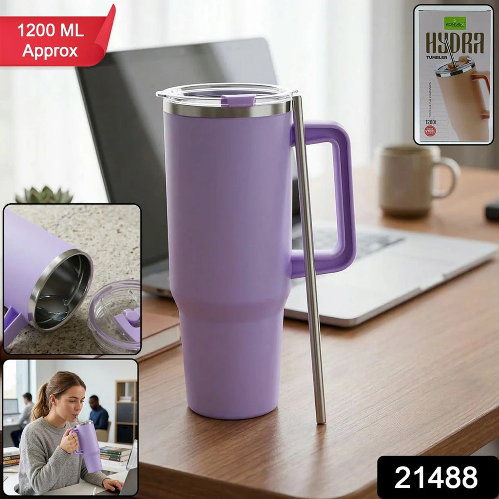 Insulated Tumbler Mug – Large 1200ML Capacity with Handle & Straw