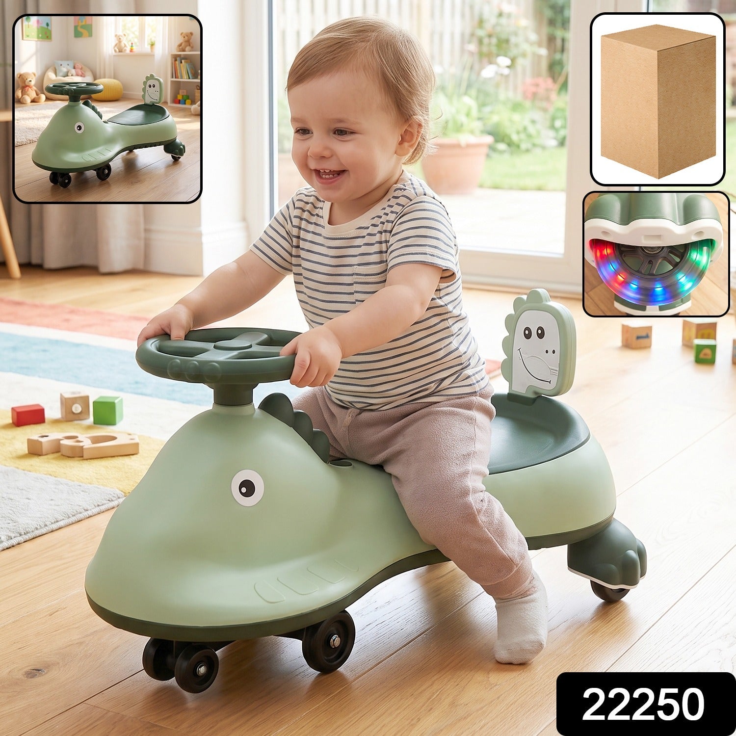 Children's swing car ride on with fun design, music and steering