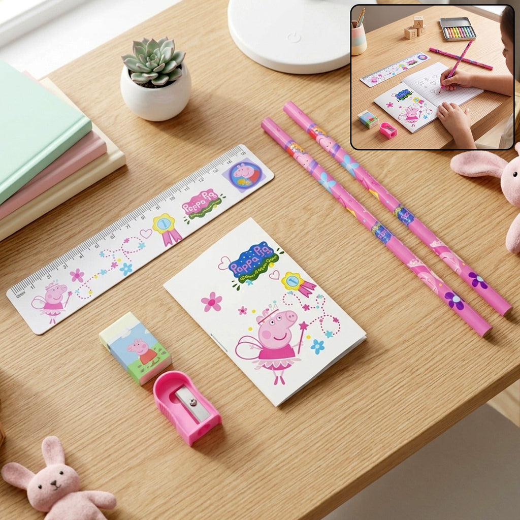 6 in 1 student stationery combo kit with pencils, ruler and pouch