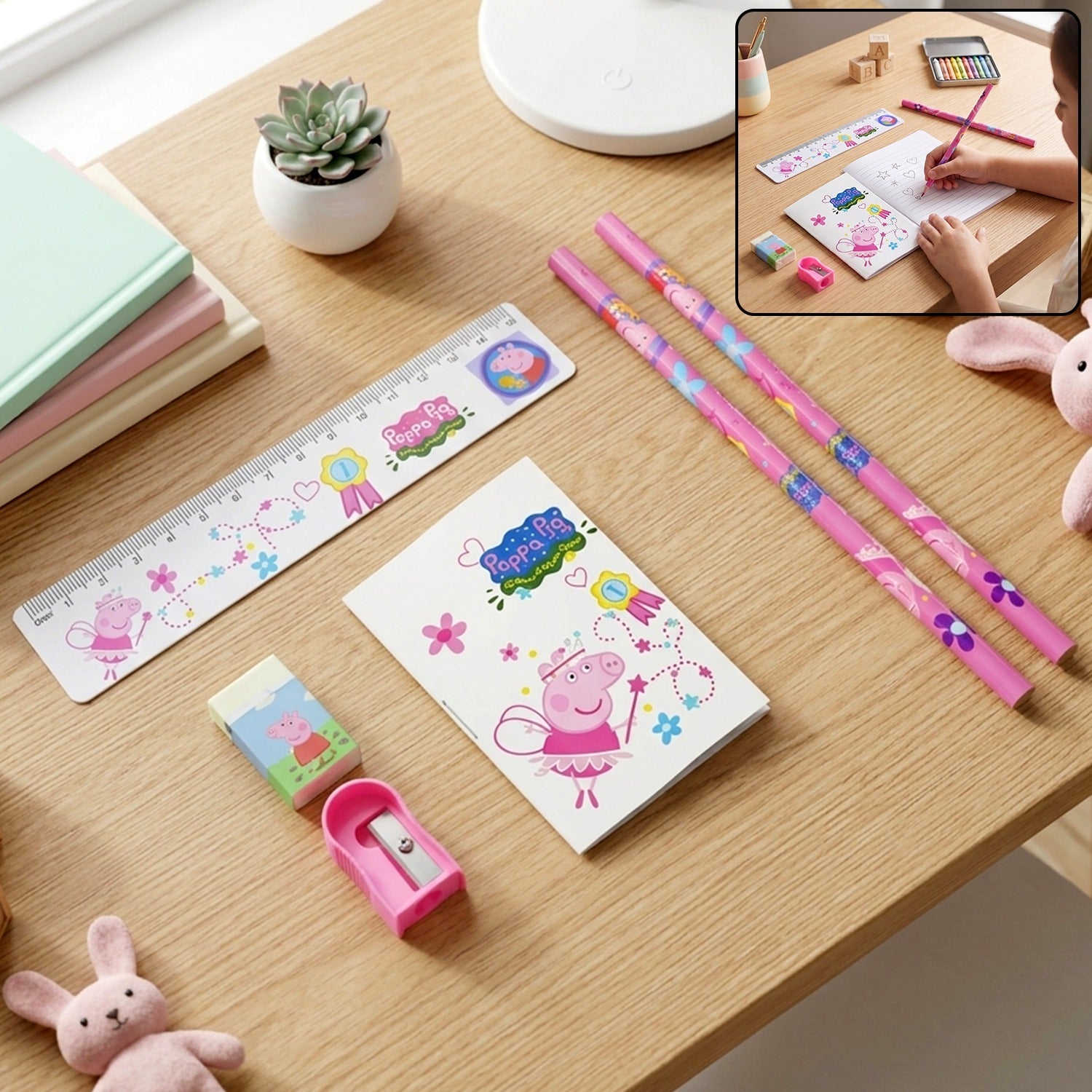 6 in 1 student stationery combo kit with pencils, ruler and pouch