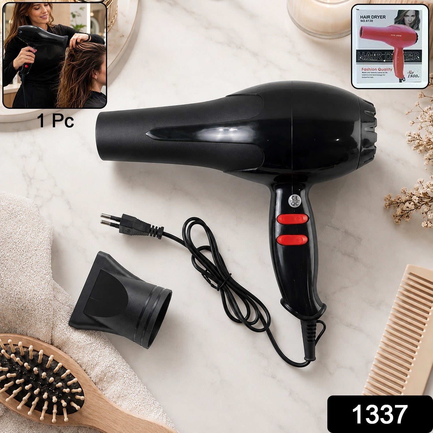 Salon Hair Dryer Portable Foldable Blow Dryer Hot and Cold Air Styling (1 Pc)