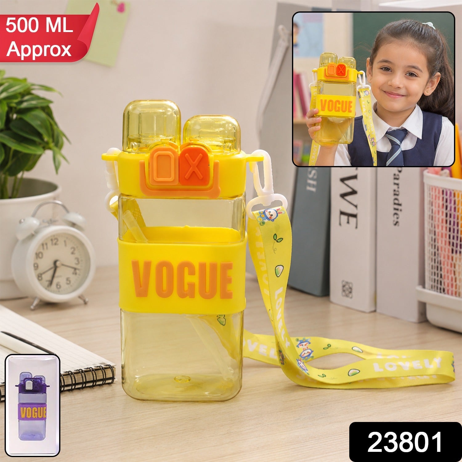 Leakproof dual compartment water bottle for girls, highlighting two separate sections.