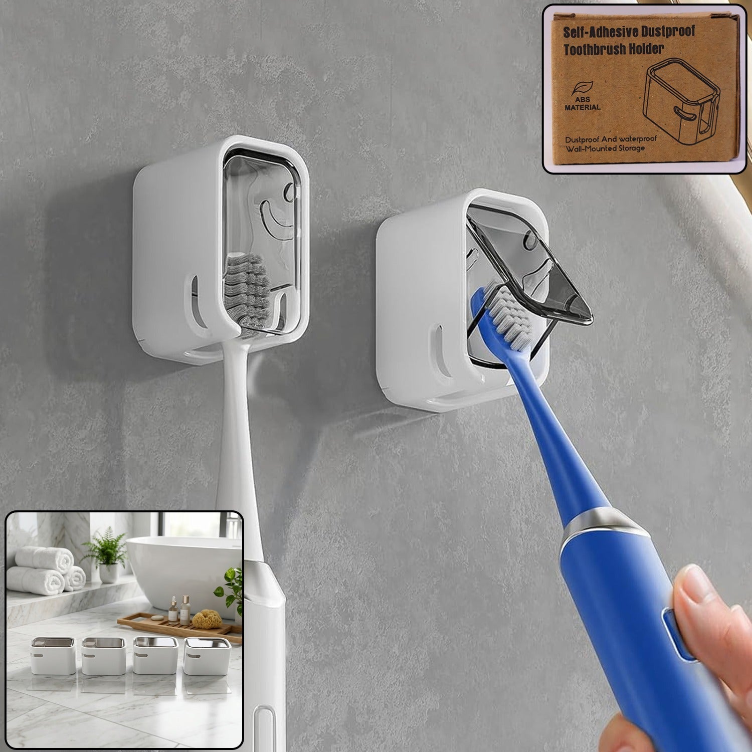 Self adhesive dustproof toothbrush holder wall