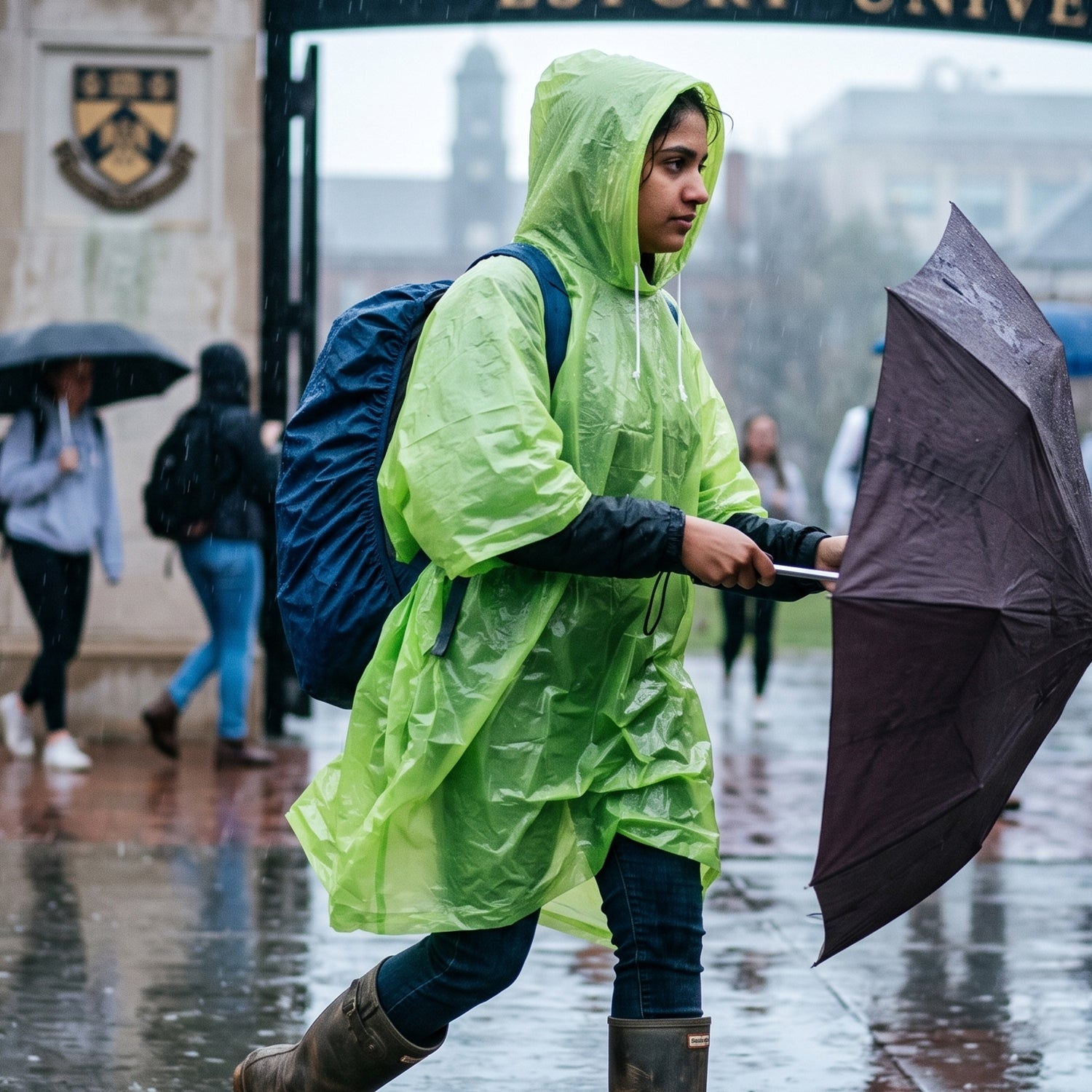 Reusable full length raincoat for rainy season protection.