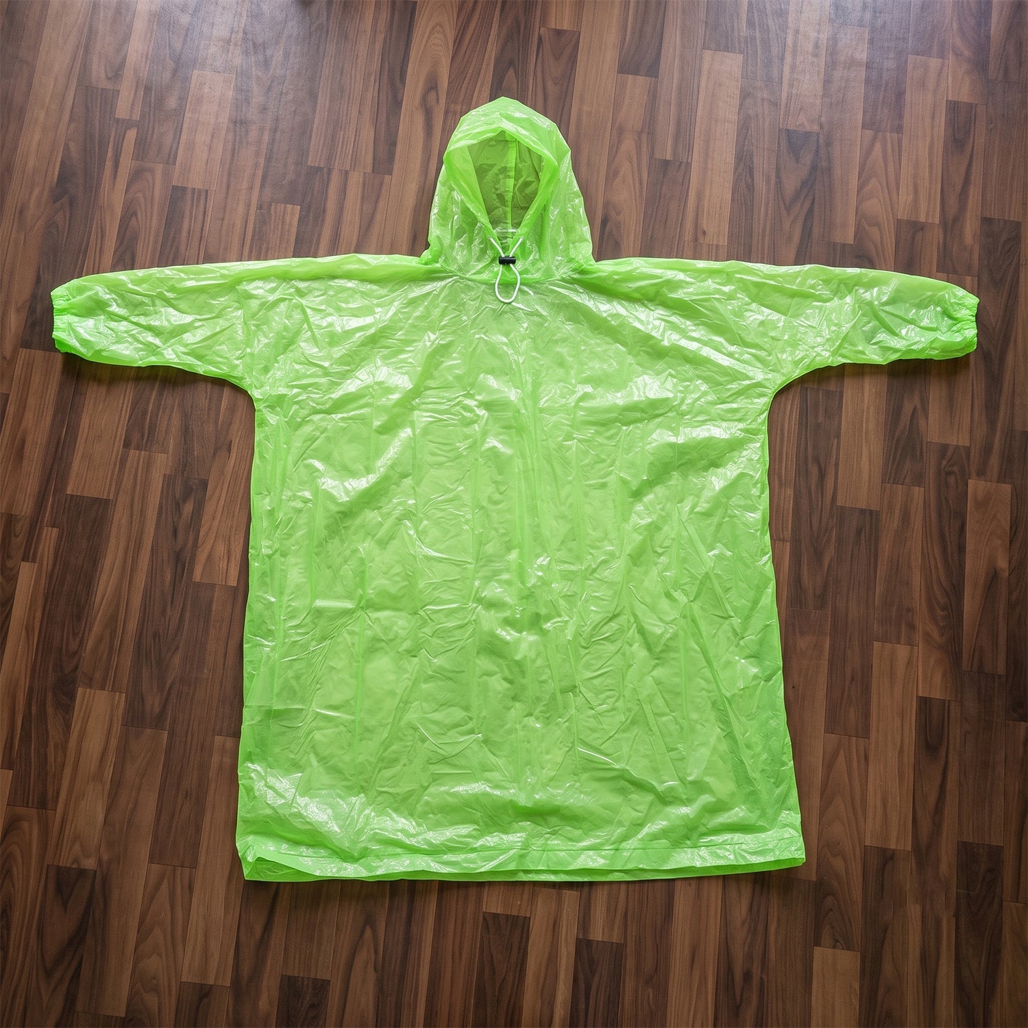 Portable hooded rain poncho for men and women, easy to carry.
