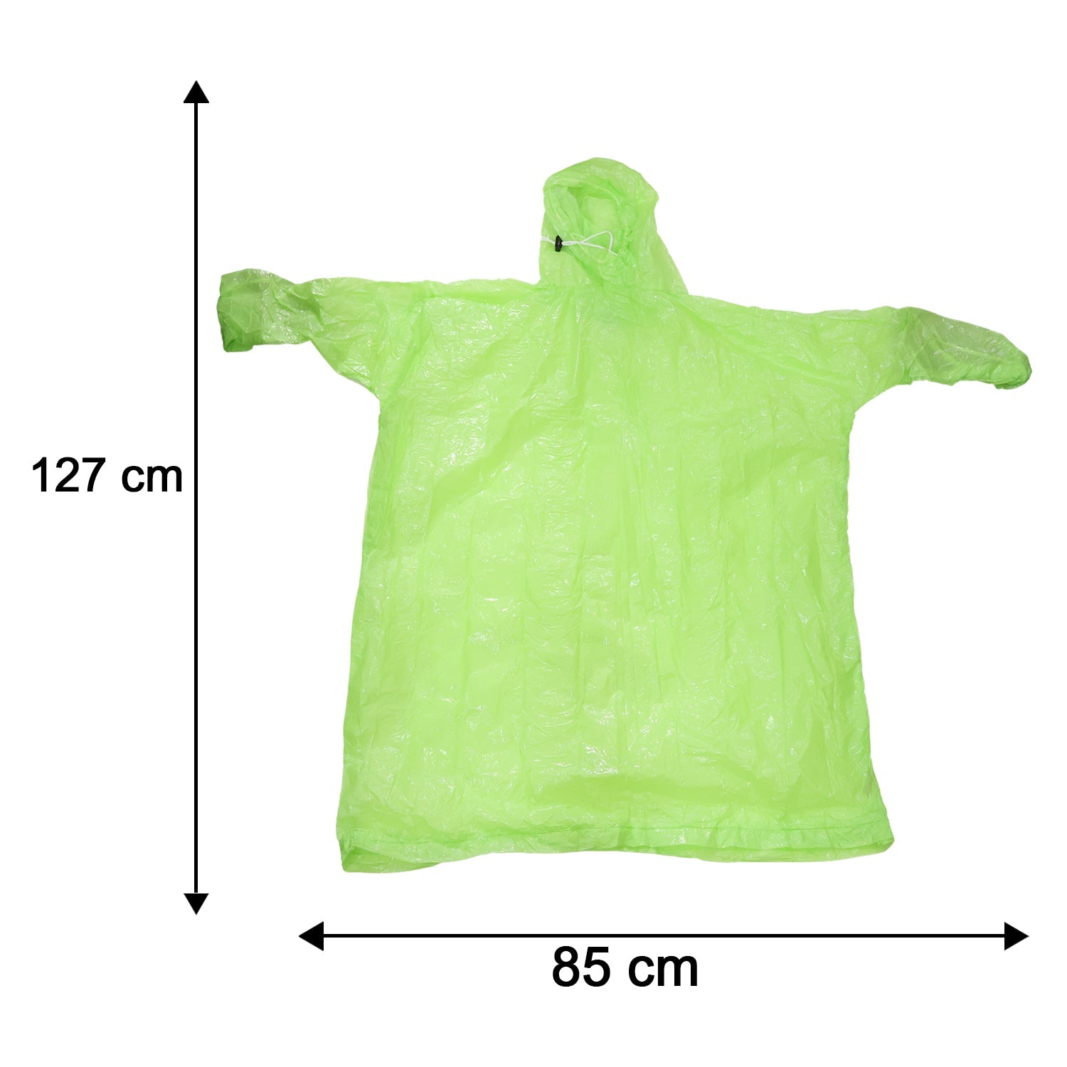 Image demonstrating the free size fit of the reusable rain poncho.