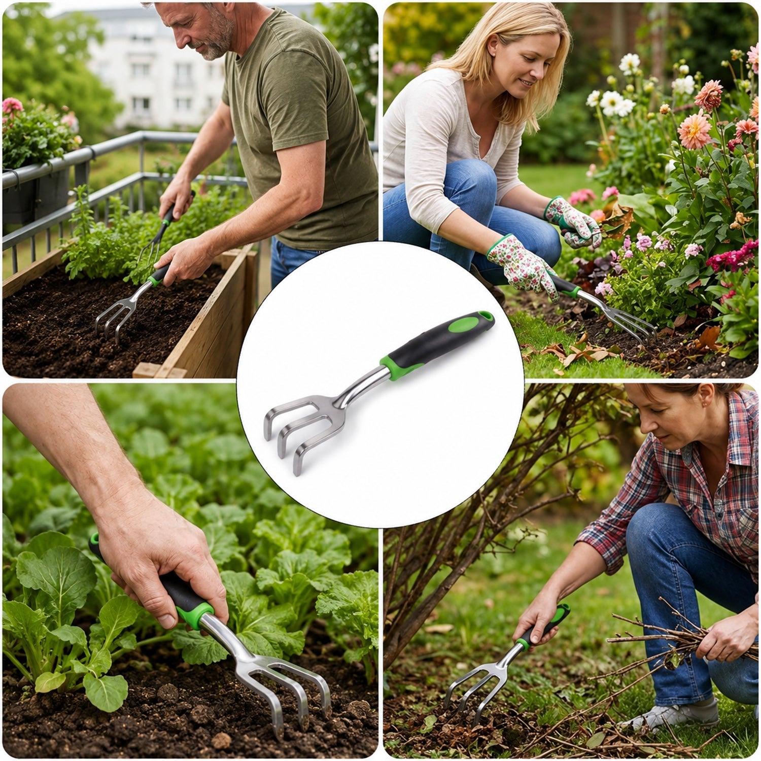 Garden hand fork for aerating pots, beds and planters