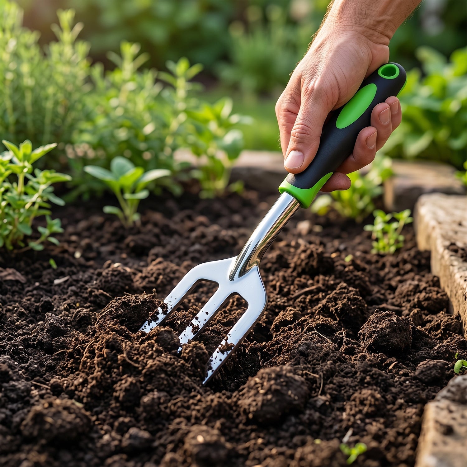 Durable 3 prong fork for breaking up soil and removing weeds