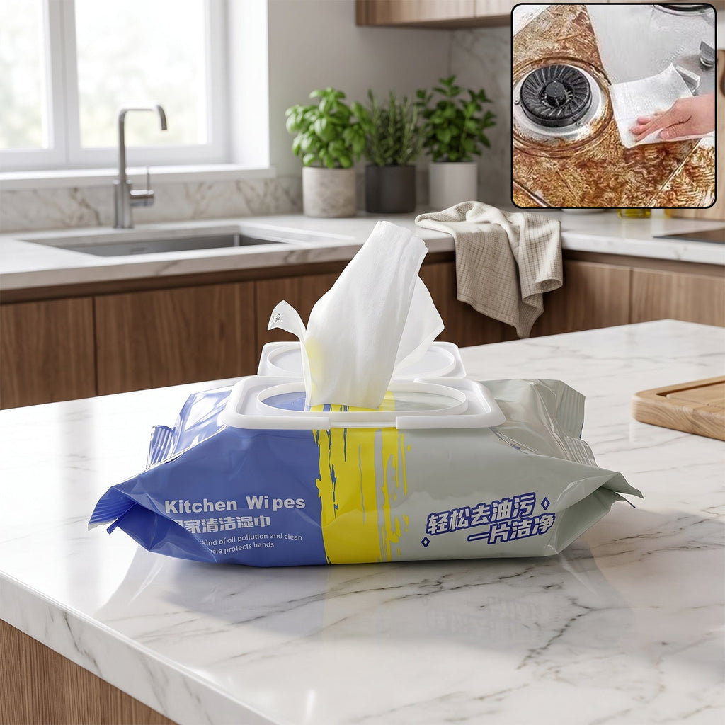 Kitchen cleaning wet wipes for oil and grease removal, 80 sheets pack (1 pc)