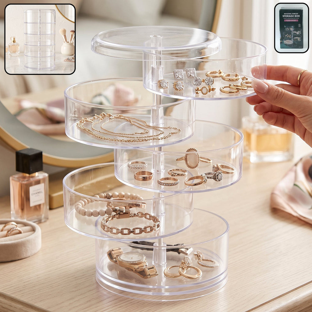 5 layer rotating jewelry storage box organizer for rings, earrings and watches (1 pc)