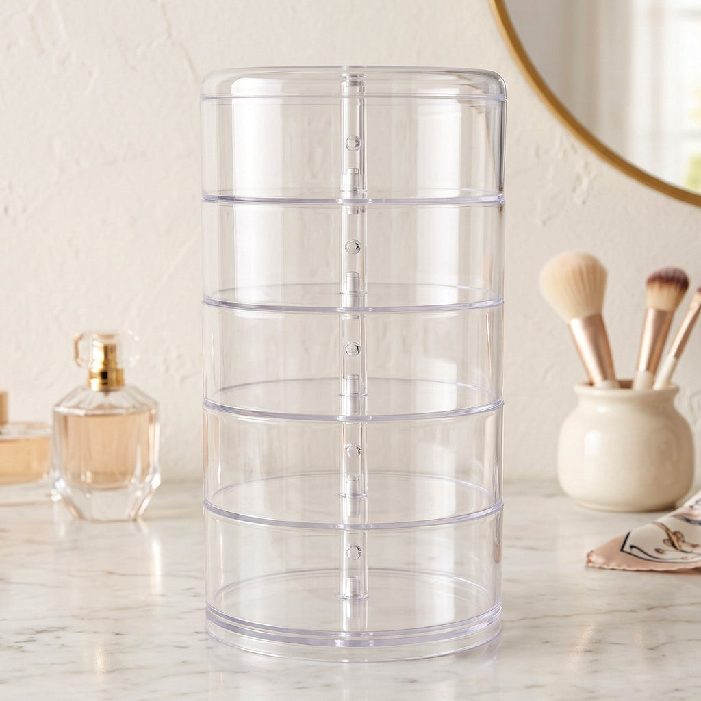Rotating jewellery case with five levels for rings and chains