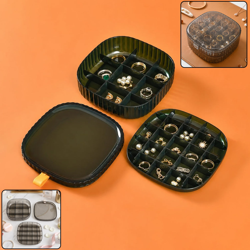 Plastic multi compartment jewelry organizer box with stackable ring storage (1 set)
